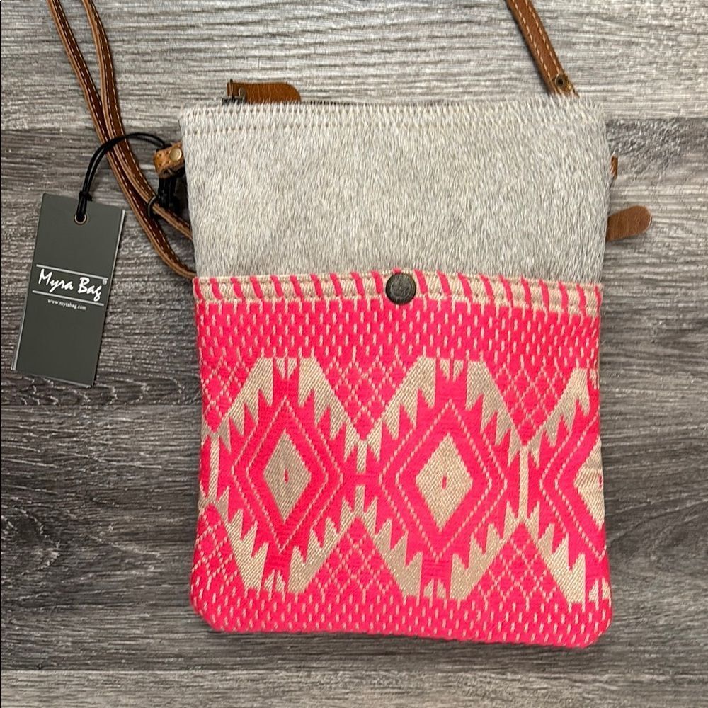 Myra Bag Pink and Tan with hair Women's Crossbody Bag